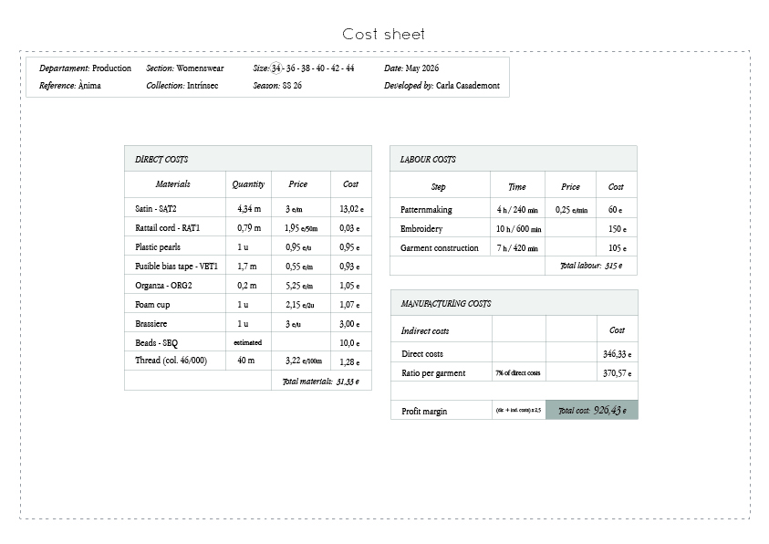 Cost sheet